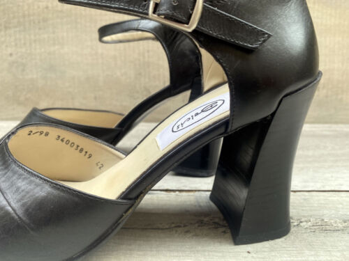 Vintage Womens Dolcis Black Leather High Heel Court Shoes Ankle Strap Size 8 42 - Picture 4 of 15