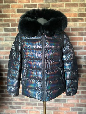 BrandNew Men's Bubble Lamb Skin Leather & Goose Down Jacket With Real Fox Fur