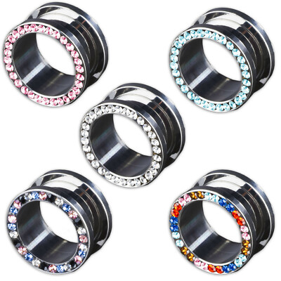 Flesh Tunnel mit Gewinde Plug Zirkonia Steine Stahl Ohr Piercing Edelstahl Z62