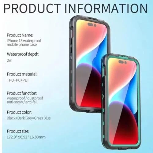 Shockproof Waterproof Case for iPhone 15 Pro in Black
