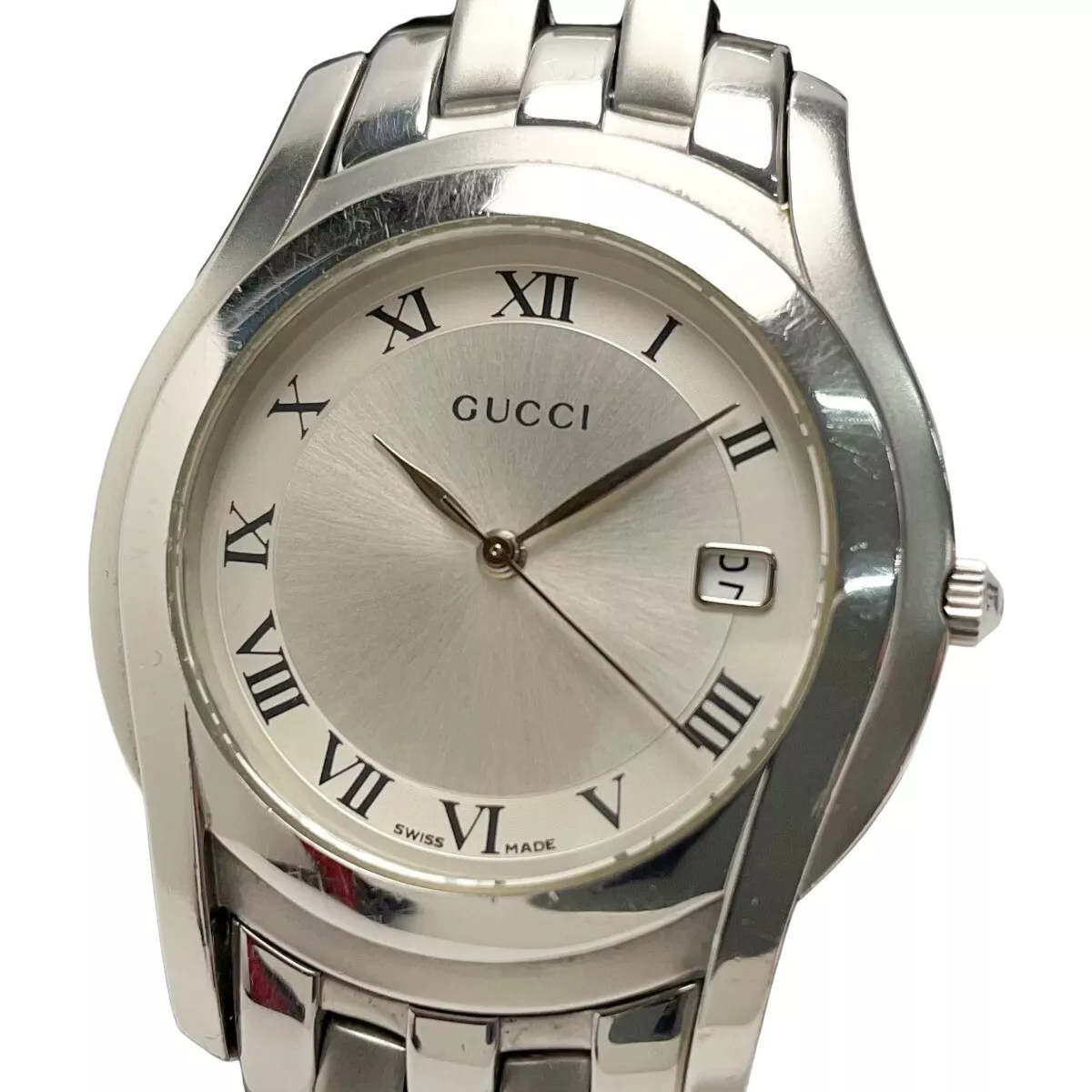 Montre homme Gucci 5500M à quartz cadran argenté ronde 34 mm analogique SS du Japon