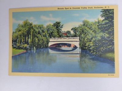 Genesee Valley Park,  Rochester NY. Bridge.  Vintage Linen Postcard