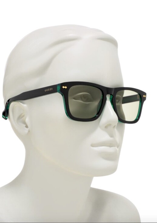 NWT GUCCI 53MM Square Rectangle Black & Translucent Green