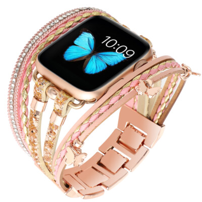 Damen Leder & Edelstahl Armband für Apple Watch 11 10 9 8 7 6 5 4 SE Ultra 3 2 1