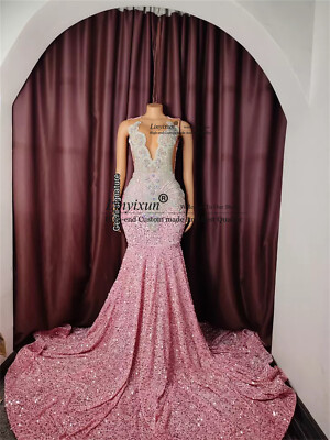 strapless open back dress Zapaka Women Light Pink Prom Dress With Slit Mermaid Spaghetti Straps  V-Neck Corset Sequin Tulle Long Evening Dress – ZAPAKA