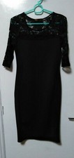 Figa Dress Black bodycon lace on yoke & on 3/4 sleeve UK10 