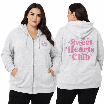 Sweet Hearts Club Graphic Zip Hoodie Gray Pink Y2K Streetwear NWT 2X Sugar Kiss