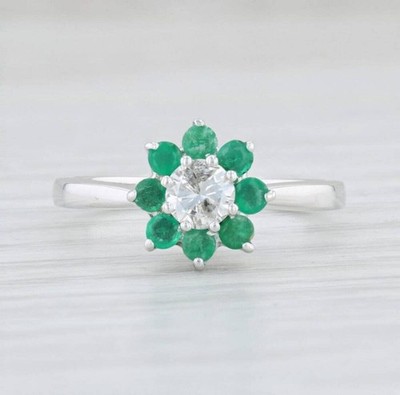 Natural Moissanite und Emerald Ring im 925 Silber, Vintage, Halo