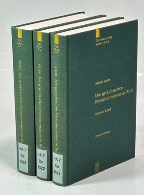 Die griechischen Personennamen in Rom. Band 1 - 3. Drei Bände. (= Corpus Inscrip