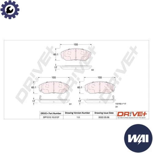 BRAKE PAD SET DISC BRAKE DP1010.10.0137 FOR KIA SORENTO/VAN D4CB 2.5L 4cyl 3.5L
