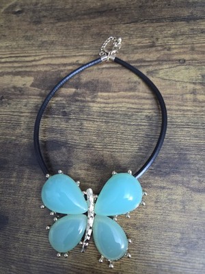 NATASHA Green -Gold Butterfly Statement Necklace 