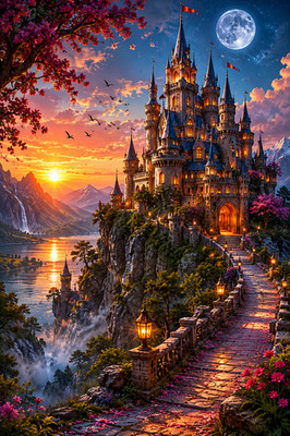 Digitales Bild Bild Foto Handy Wallpaper Hintergrund AI Fantasy Schloss