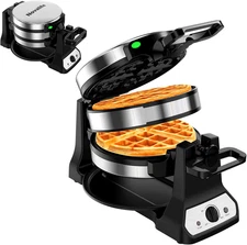 1400W Belgian Waffle Maker Double Flip Nonstick Adjustable Browning
