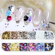 12 Grids Polka Dot Round Sequins Mixed with Colorful Nail Art colorful -9