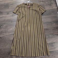 Vintage Handmade Retro Hippy 60's/70's Dress Vertical Stripes Brown Green Cream