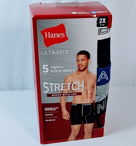 Hanes Ultimate Boxer Brief 5-Pack Mens Stretch Long Leg Comfort Flex XXL 2XL