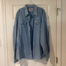 Wrangler Rugged Wear Men's Long Sleeve Chambray Shirt Size XL 100 Cotton Blue