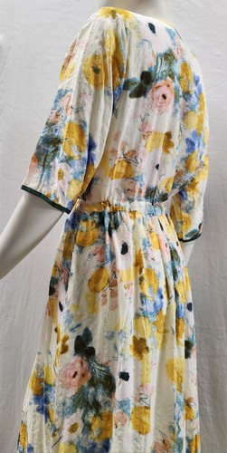WATERCOLOUR sz M L 12 14 Pastel Floral MAXI DRESS Waist Cinch Tie V-neck #C5 - Picture 6 of 11