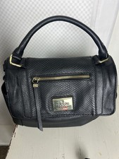 Nicole Miller Black Vegan Leather Hand Satchel Bag Snake Skin Pink Lining