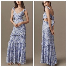 ASTR THE LABEL Anthropologie Cassis Floral Ruffle Cut Out Maxi Dress XS NWOT