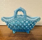 VINTAGE FENTON BLUE HOBNAIL GLASS BASKET