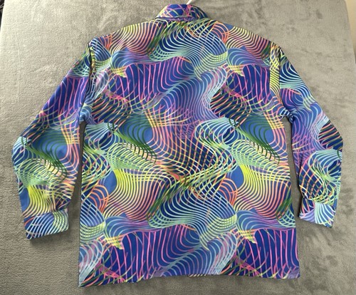 Monzini Collection Crazy Colorful Striped Abstract Geometric Button Shirt Men XL - Picture 13 of 13