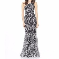 David Meister NWT Black Maxi Dress Gown One Shoulder Formal Embroidered Event 2