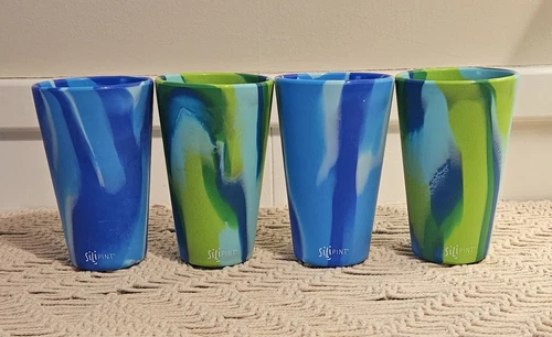 Set of 4 Tie Dye Silipint 16 Oz Silicone Cup Glassware Unbreakable Reusable