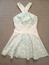 NWT FOXIEDOX Embroidered Aqua Floral On White Fit & Flare Dress Women's Small
