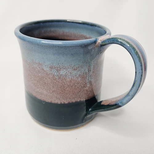 Hand Thrown Studio Art Pottery Stoneware 10oz Coffee Mug Green Blue Glaze "Don"