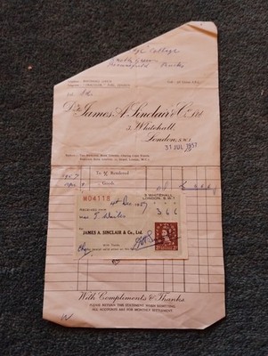 Sk233 Ephemera Rechnung 1957 James A Sinclair Co Ltd London