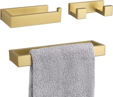 Brushed Gold Bathroom Accessories, Toilet Paper Holder, Towel Bar and Hook  3