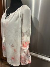Elie Tahari Women  s Silk Chiffon Floral Lace Semi-Sheer Balloon Sleeve Blouse S