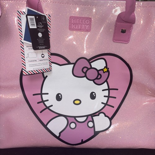 Hello kitty 3PC Pink Heart Travel Tote Bag Set Shoulder Strap NWT Discontinued - Picture 2 of 17
