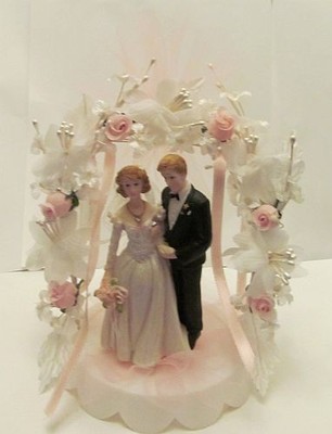 Black Coat  Wedding Cake Top with Pink Flowers NEW 8'' Tall