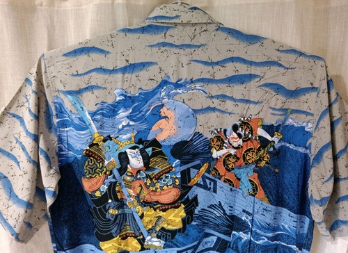 Phat Farm Men's XXXL Button Up Japanese Samurai Warrior Boat Oven Shirt Vintage - 第 7/11 張圖片