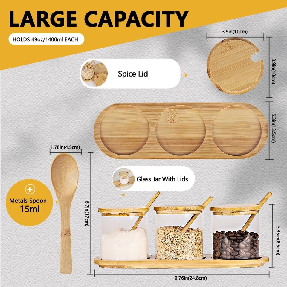 Condiment Containers with lids 3 pack Seasoning Condiment Pots Jars with Spoo... - Image 2 of 4