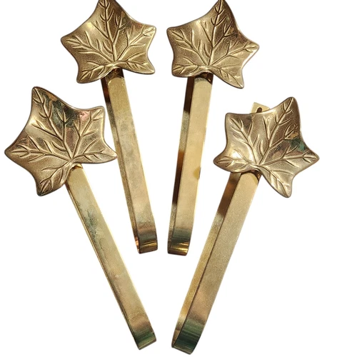 4 Vintage Brass Curtain Tie Backs Gold Ivy Leaf Design New Old Stock 9" Hold 