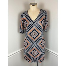 BANANA REPUBLIC Navy Orange & White Pattern Short Sleeve V-Neck Shift Dress 4