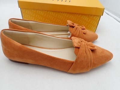 MUSSHOE Women's Pointed-Toe Ballet Flats  Memory Foam Tan Suede Size 10 & 11