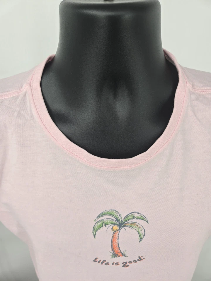 Camiseta Life Is Good Mujer Mediana Rosa Logo Palmera Manga Corta Algodón Foto 4 de 4