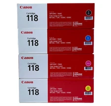 Canon 118 NEW OEM Toner 4 Colour Set (Black, Cyan, Magenta, Yellow)