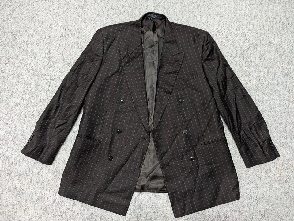 Traje de 2 piezas vintage años 90 doble botonadura 44R 40x32 marrón Jones New York a rayas Foto 4 de 4