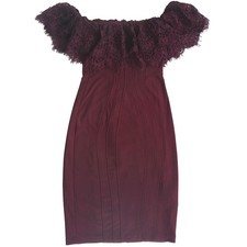 Betsy  Adam Bodycon Dress Off-Shoulder Short Stretch Lace Zip Close Wine Sz 2P