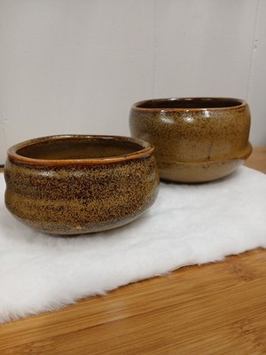 2 PC Handmade Ceramic Studio Pottery Bowls With Rusty Speckled Drip Glaze