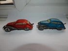 2 x VINTAGE LOUIS MARX TINPLATE CLOCKWORK STREAMLINE SPEEDWAY TYPE E50 CARS