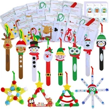 Winlyn 24 Sets Christmas Craft Kits Popsicle Stick Ornaments Winter Crafts DIY