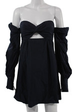 Petersyn Womens Dark Blue Cotton Mini Dress Long Sleeve Button Size XS