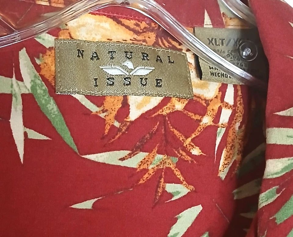 Natural Issue Mens XLT Shirt Red Yellow Floral Hawaiian Short Sleeve 100% Cotton - Image 3 of 4