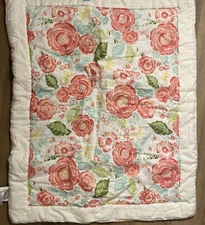 Levtex Baby Charlotte Floral Nursery Blanket Quilt Comforter 33”X41” Pink Green